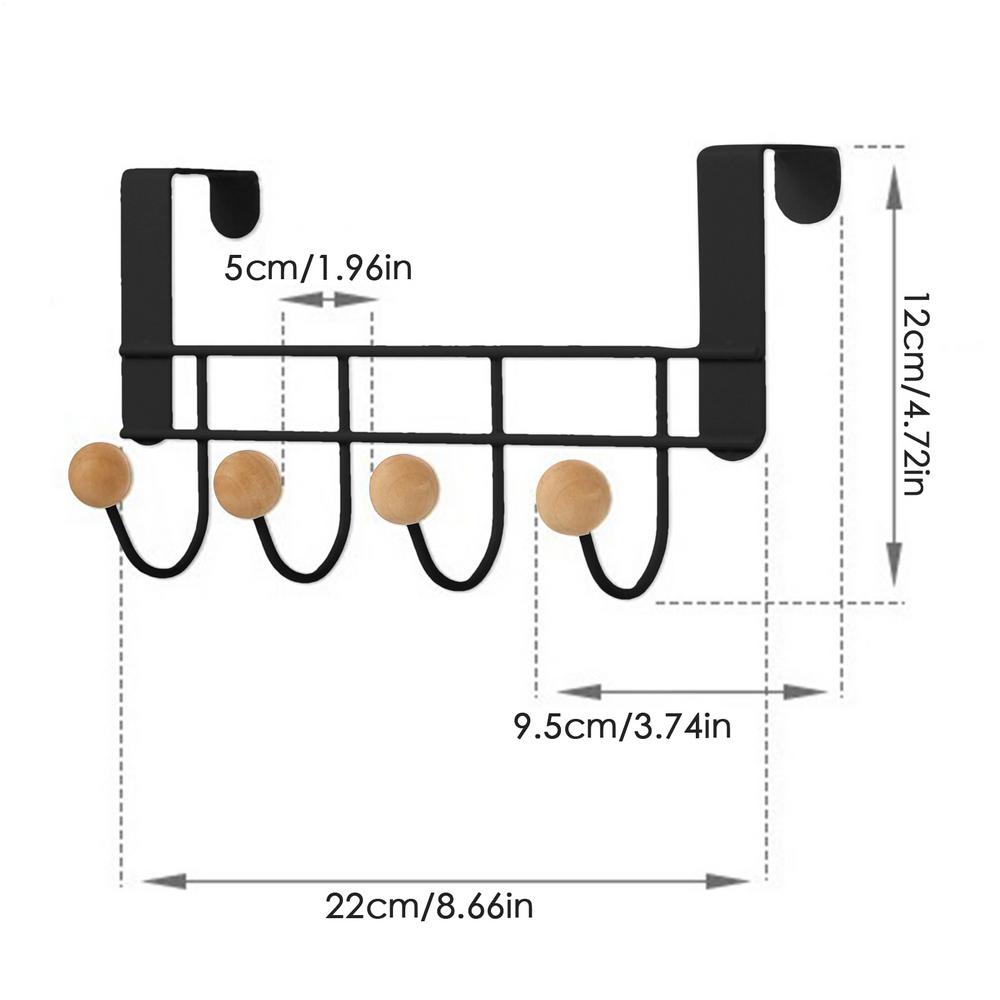 

White Over The Door Hooks Sturdy Metal Over Door Wooden Hooks Organizer Rack for Hanging Coats Hats Robes Towels, Clothes чорний