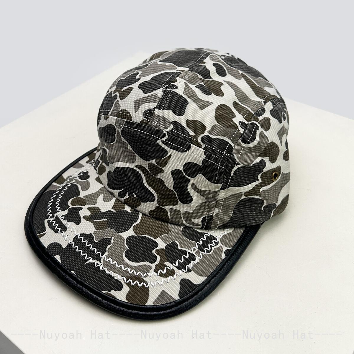 

New Men Women Camouflage Leather Edge Baseball Hats Sunshade American Retro Versatile Personal Peaked Caps Niche Fashion Street 52-60cm