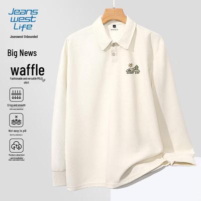 JEANSWEST LIFE Men's Waffle Knit Long-Sleeve Polo Shirt