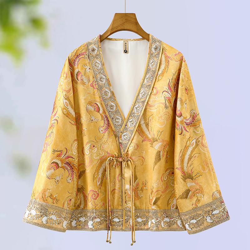 

Women s Chinese Style V-Neck Embroidered Jacket Top – Middle-Aged & Elderly Fashion 3XL (135-155 lbs) жовтий