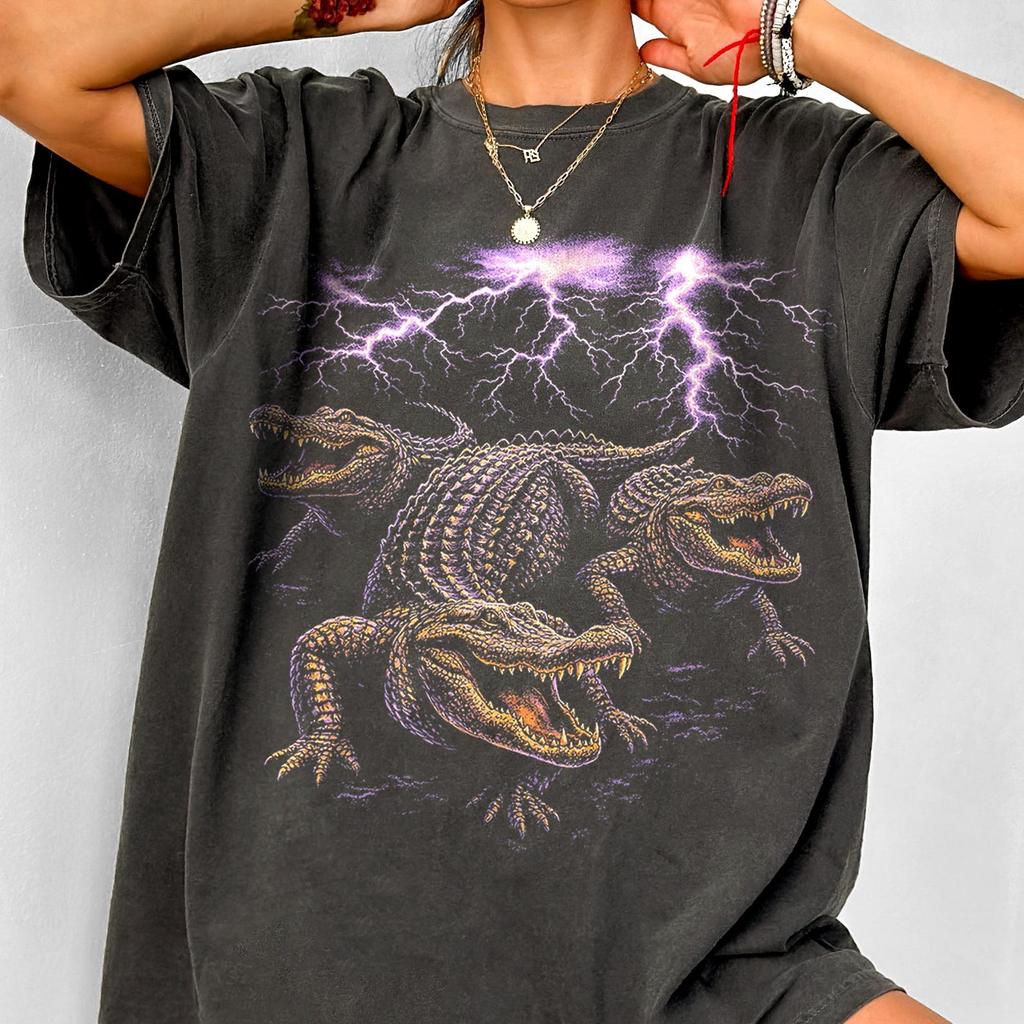 Vintage Alligator Lightnings 90s Graphic T-Shirt, Retro Gator Swamp Shirt, 90s Southern Nature Graphic Tee, Crocodile Top, Nostalgia Tshirt