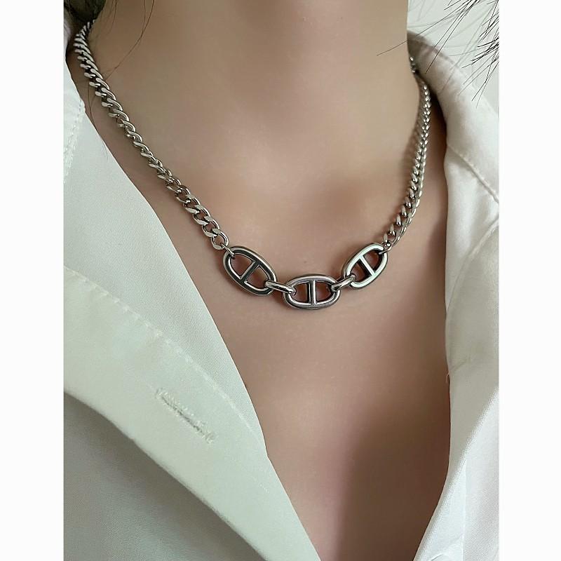 Minimalist Stainless Steel Collar Chain With Geometric Design For Unisex Fashion Accessory