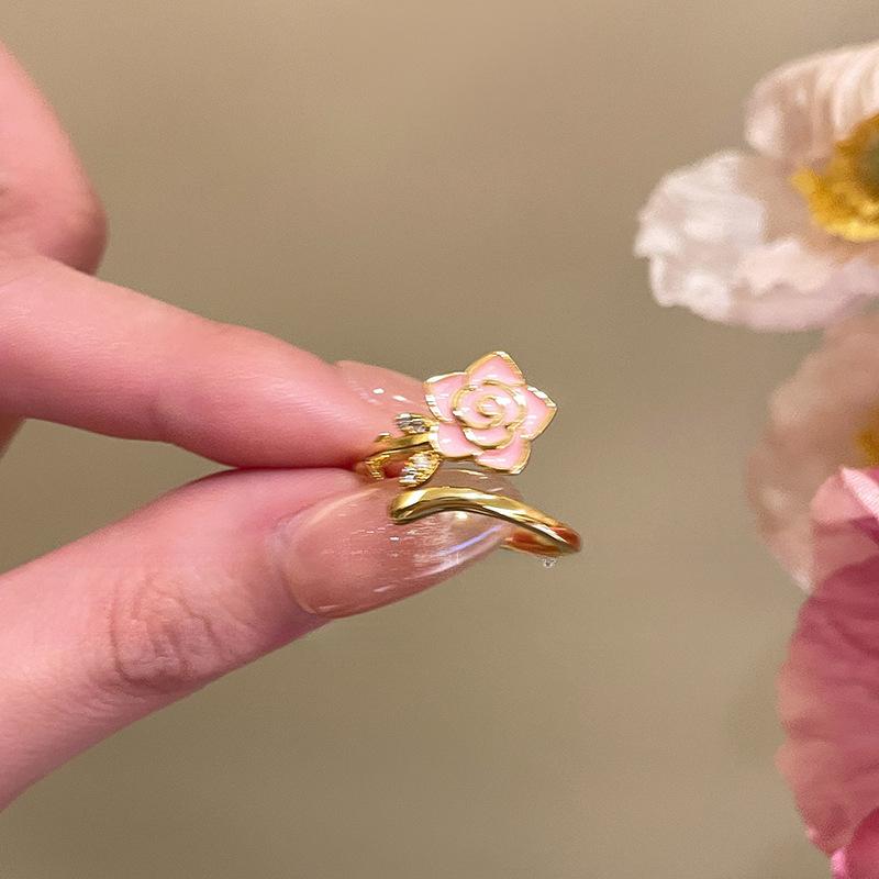European and American metal wind dripping oil flower opening ring niche high-end ring small fresh and sweet jewelry women