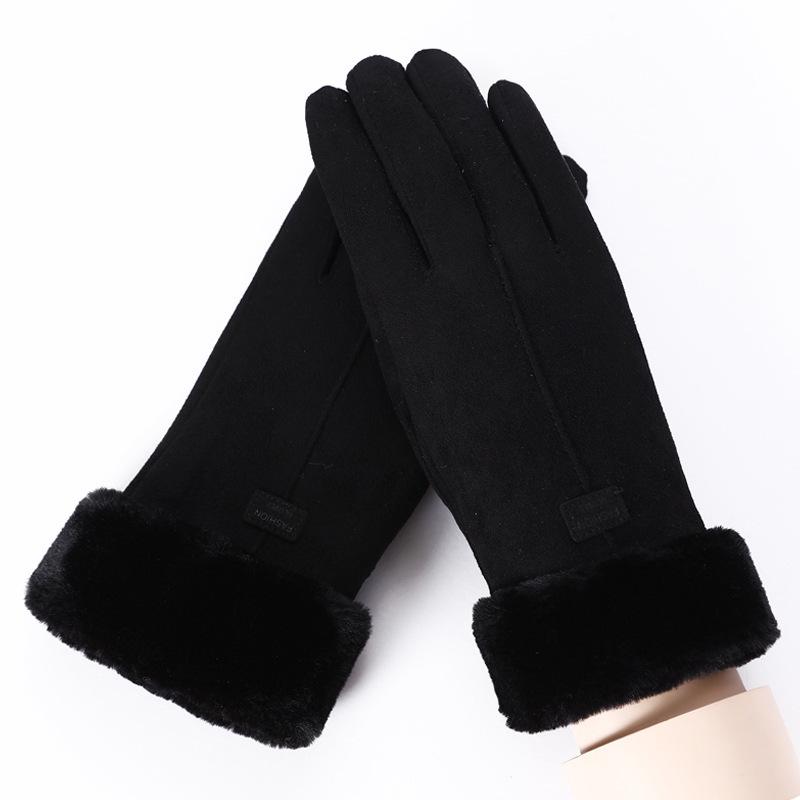 Women's Autumn Winter Touchscreen Suede Gloves, Velvet-Lined and Thickened for Warmth, Perfect for Cycling