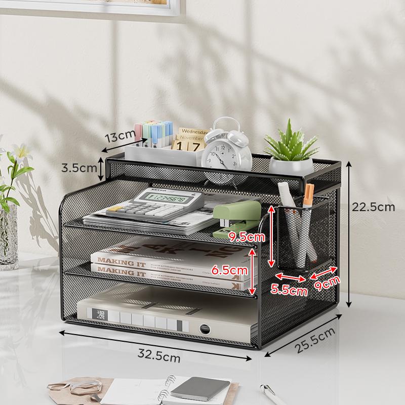 Metal Desktop File Organizer: Office Folder Storage & Bookend Rack