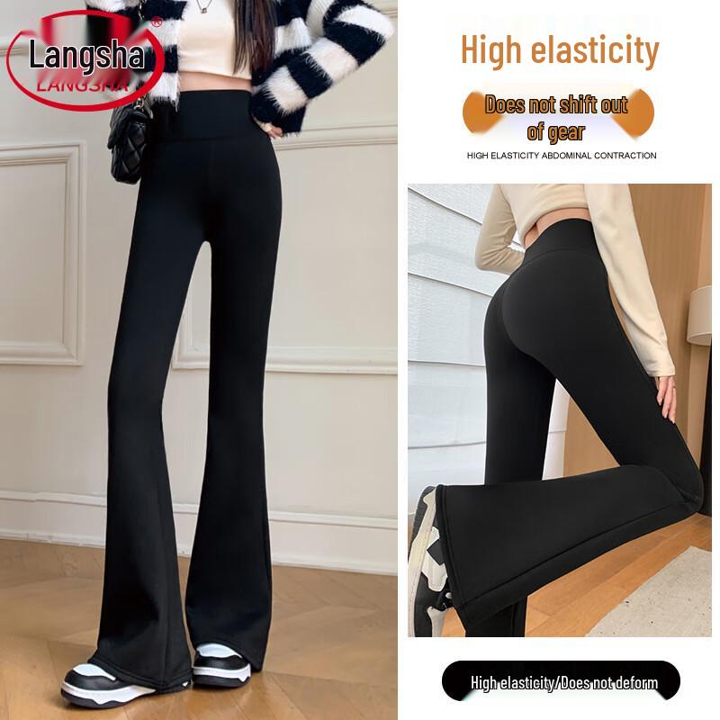 LangSha Women's Flared Velvet-Lined Shark Leggings