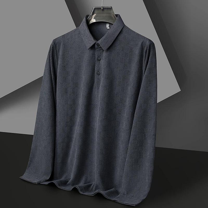New Men'S Business Casual Long Sleeved Shirt Solid Color Polo Shirt Fashionable Breathable Comfortable Versatile Top