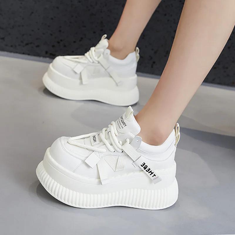 Fashion 8.5CM Street Tide Wide Toe Women Sneakers Fashion High Brand Ladies Flat Skateboard Shoes Students Platform Chunky Shoe