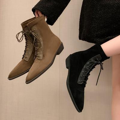 Fashion AIYUQI 2025 New Women's Short Boots Western Girls Pointed Toe Women Ankle Boots Large Size Lace-up Female Boots