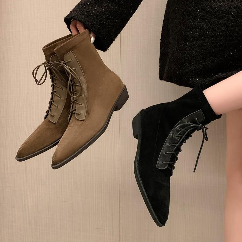 Fashion AIYUQI 2025 New Women's Short Boots Western Girls Pointed Toe Women Ankle Boots Large Size Lace-up Female Boots