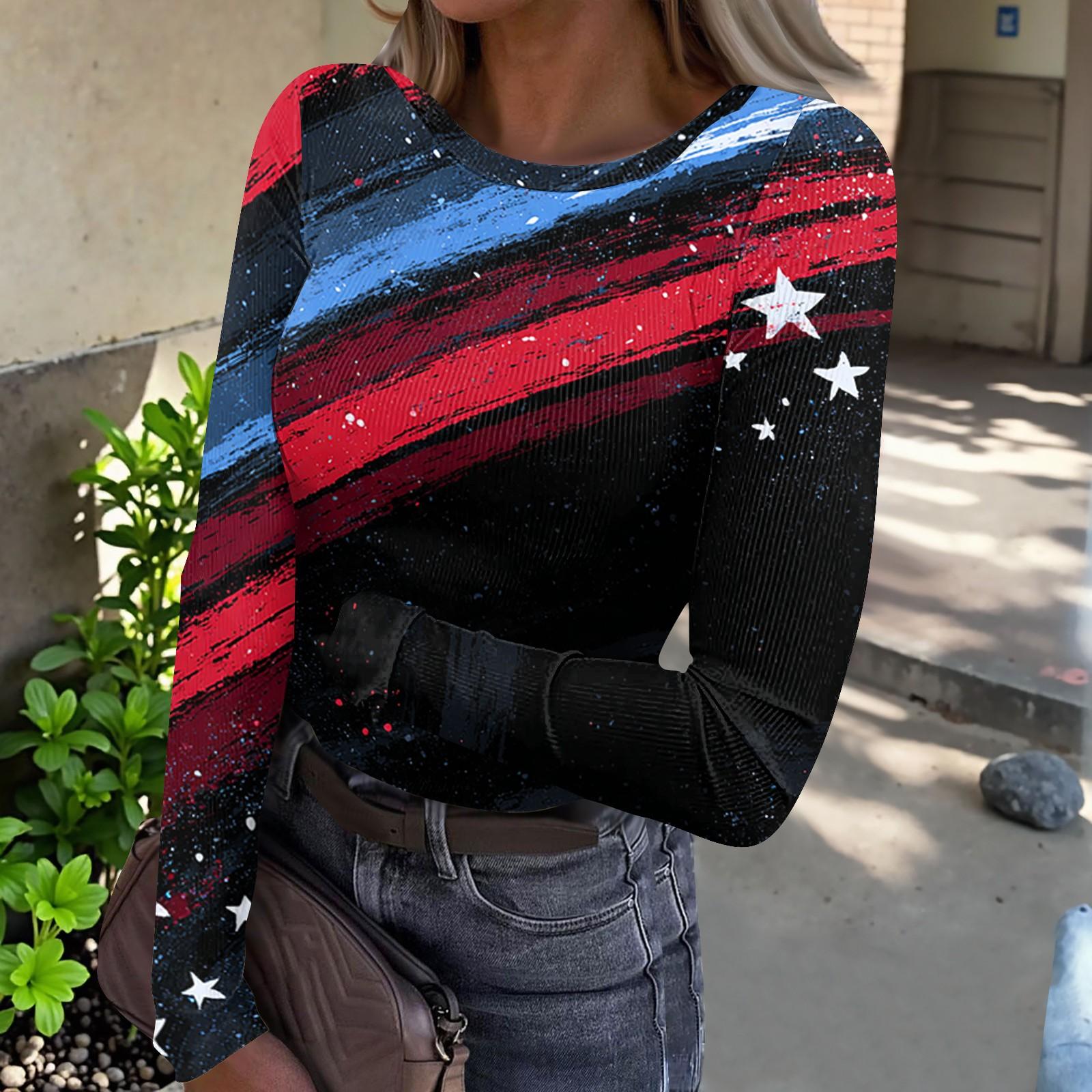 

Women’s Casual Long Sleeve Ribbed Knit Crew Neck Top with Abstract Star Print for Everyday Wear and Seasonal Outfits XL чорний