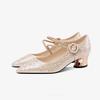 New rhinestone word with thick heel single shoes women's high heels 2025 spring and autumn fashion medium heel wedding shoes shallow mouth women's