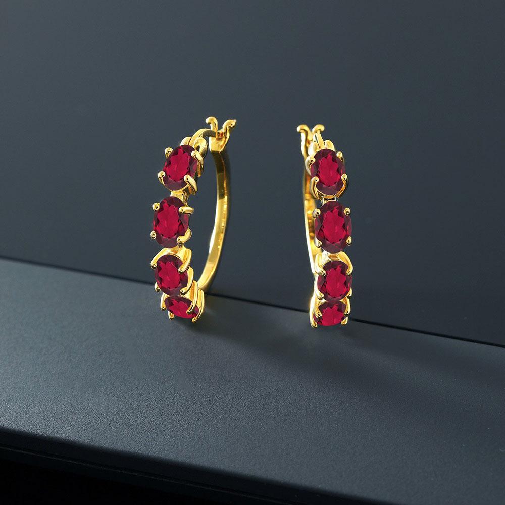 Elegant Gold Round Red Zirconia Stud Earrings for Women красный