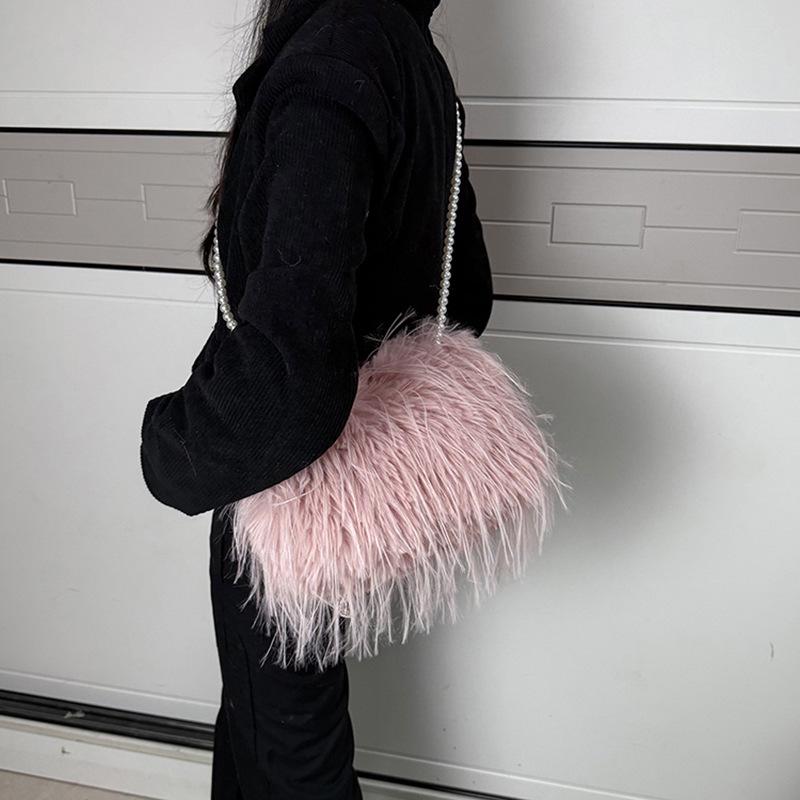 Luksusowa damska pluszowa torebka crossbody z łańcuszkiem z pereł na jesień/zimę