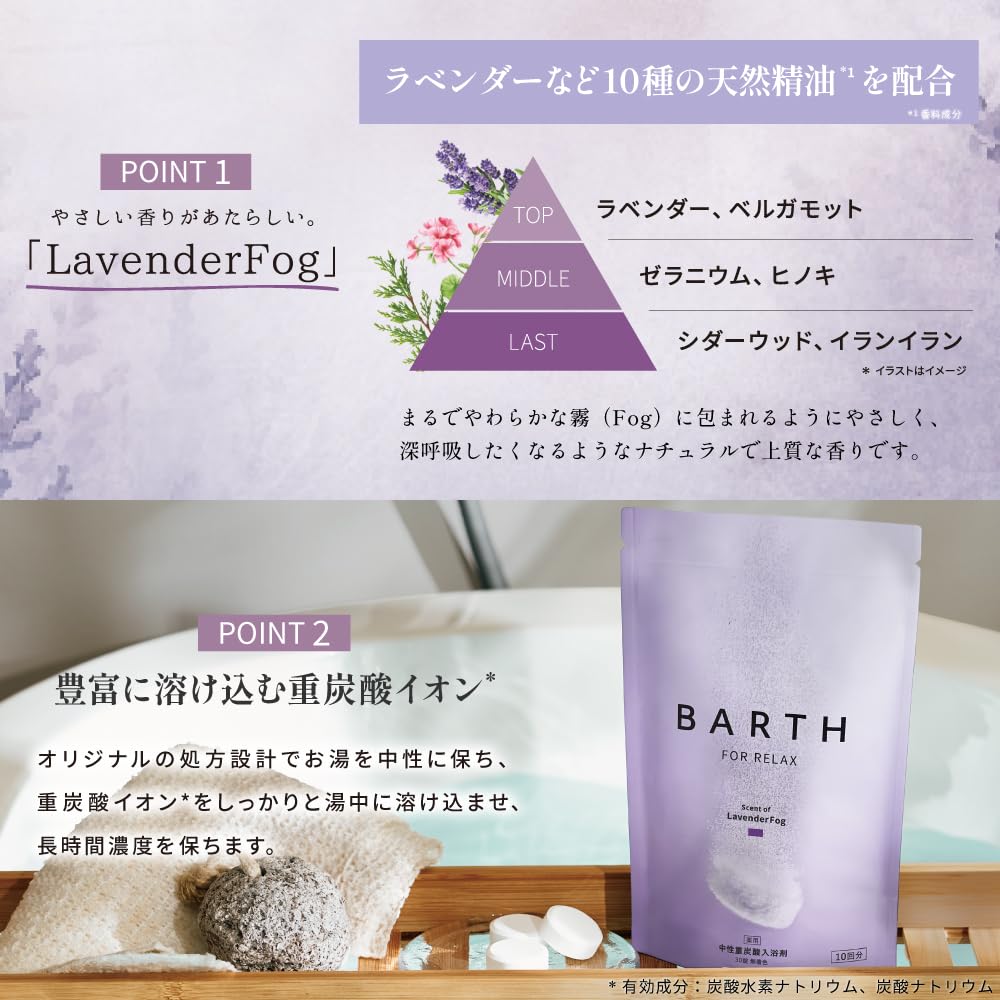 BARTH Neutral Bicarbonate Bath RELAX 30 Tablets Lavender Additive, LavenderFog, (10 Servings), Scent, Quasi-Drug