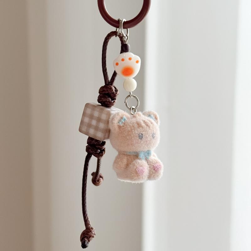 Flockad Tecknad Nyckelring Sött Djurhänge Väskdekoration Nyckelring Telefonkedja Snodd