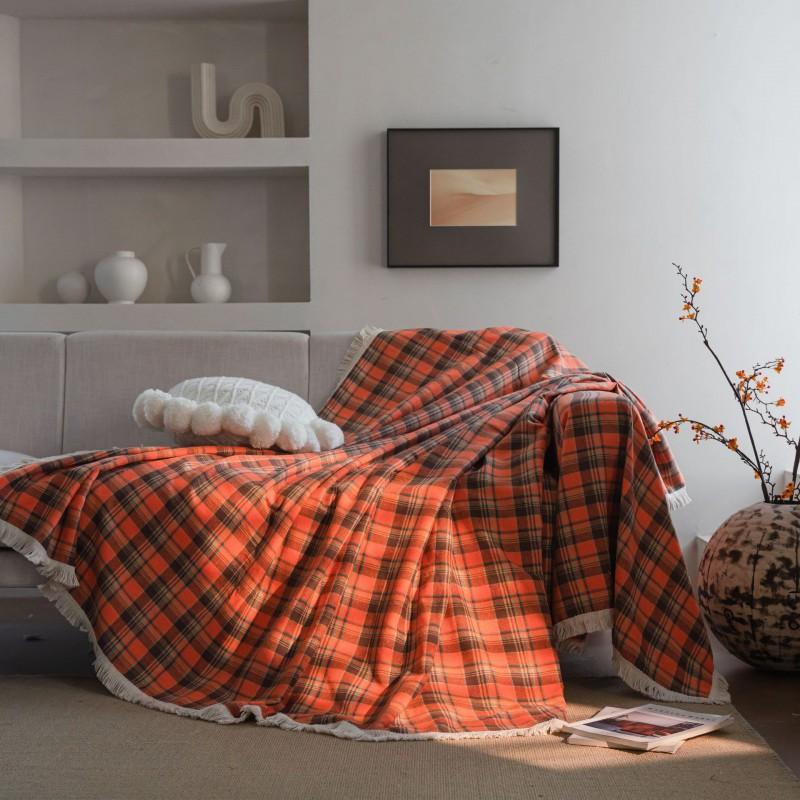 Plaid Cotton Sofa Cover Throw Blanket Living Room Couch Bed Window Seat Table Decor French Style Dustproof Multi-Use