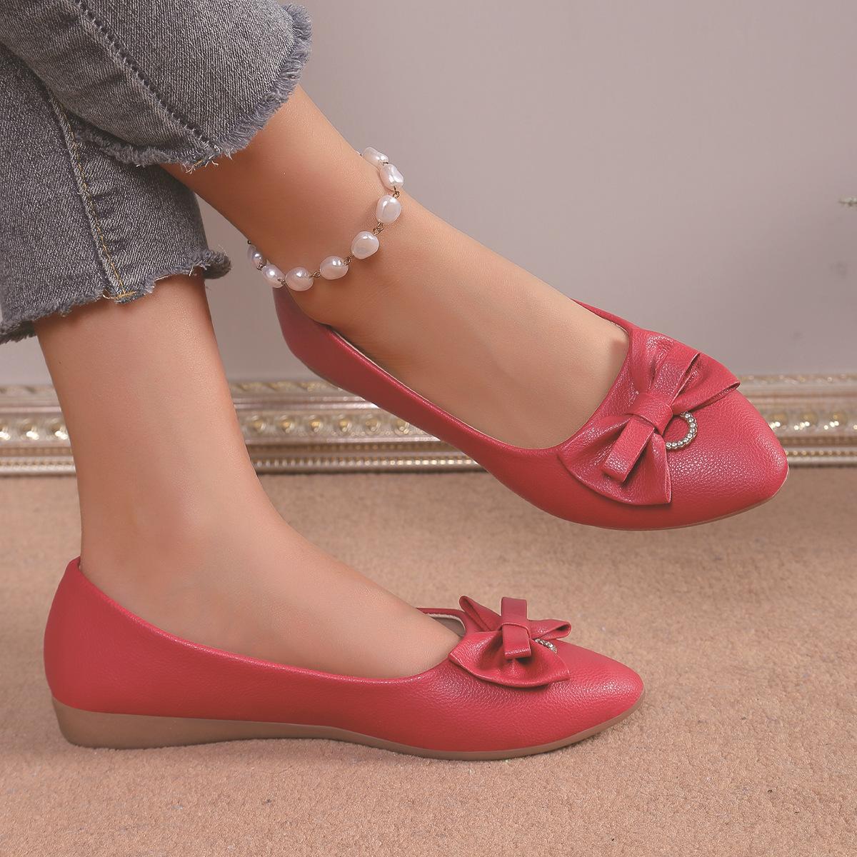 

Повсякденні туфлі великого розміру жіночі 2024 осінь нова модель з бантом, гострим носком, плоскою підошвою, з неглибоким вирізом, туфлі-сліпони 43 бордовий