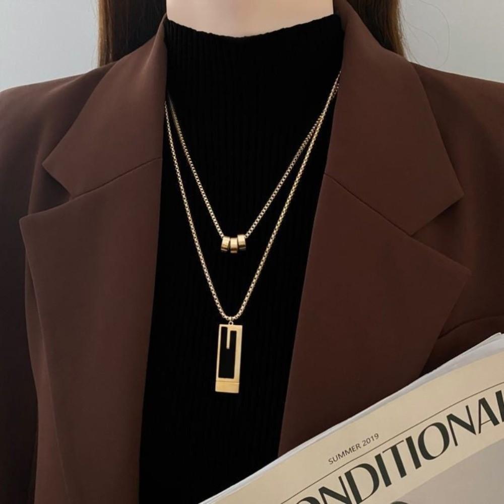 

New Alloy Double-Layer Necklace Gold Color Layered Square Pendant Necklace Exquisite Vintage Necklace Women Jewelry золотой