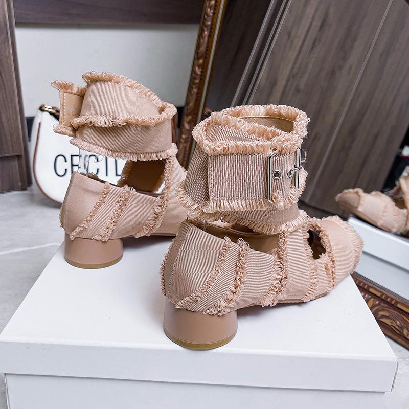 Fashion French-Style Thick-Heeled Laced Belt Buckle Tassel Ballet Single Shoes For Women To Wear Retro Mary Jane Shoes