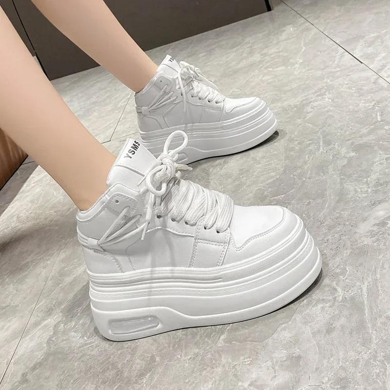 Fashion Chunky Sneakers for Women Comfort High Top 8cm Platform Height Increasing Sports Shoes Basketball Non-slip Trainers Walking Shoe