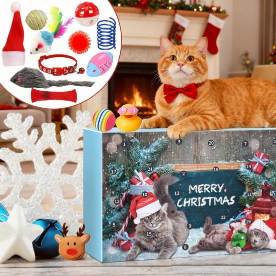 Calendario dell'Avvento per Gatti Giocattoli Interattivi per Gatti Topo di Peluche Palline Assortite Set Bacchetta 24 Giorni Calendario Conto alla Rovescia di Natale Regali per Amanti dei Gatti Proprietari di Gattini