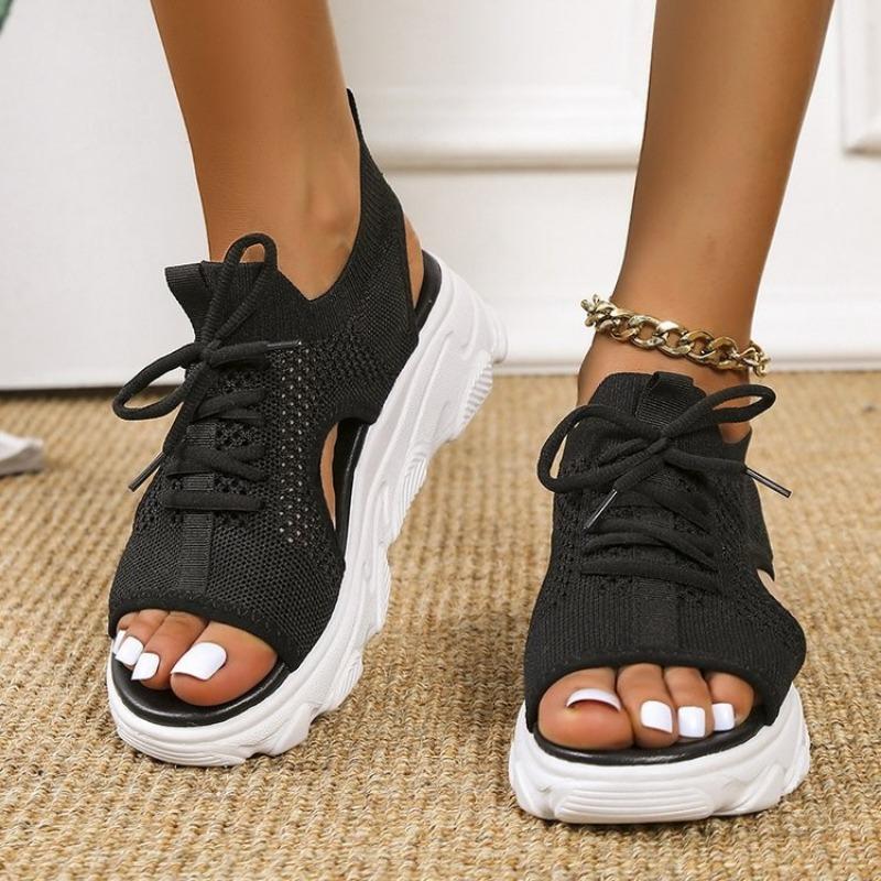 Large size sports sandals women's summer new thick-soled fly-woven soft-soled casual hollow beach sandals