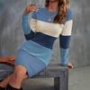 Autumn and Winter European and American Tight Dresses, Waist-cinching Commuter Knit Skirts with Color-blocked Round Neck, Mid-length Skirts
