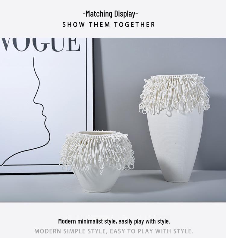 Modern Minimalist 3D White Ceramic Vase: Elegant Living Room Decoration and High-End Flower Container