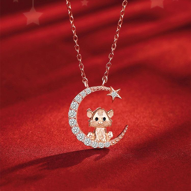 Moon Tiger Necklace Female Twelve Zodiac Year Year Tiger Year Cute Tiger Pendant Collarbone Chain