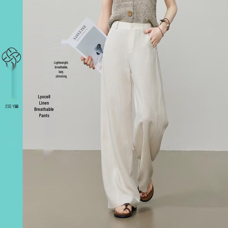 ESE-Y Women's Lyocell Linen Blend Relaxed Wide-Leg Pants