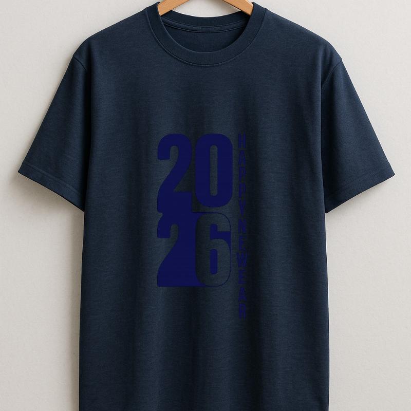 Happy New Year 2026 Unisex Adults Family Simple Printed TShirt Tops High Quality Cotton Crewneck Casual Tops Tee Shirt Short