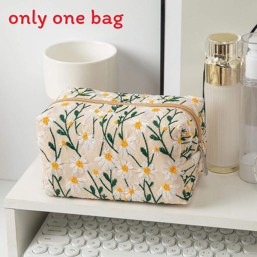 Breathable Canvas Toiletry Organizer With Flower Embroidery For Women And Men
