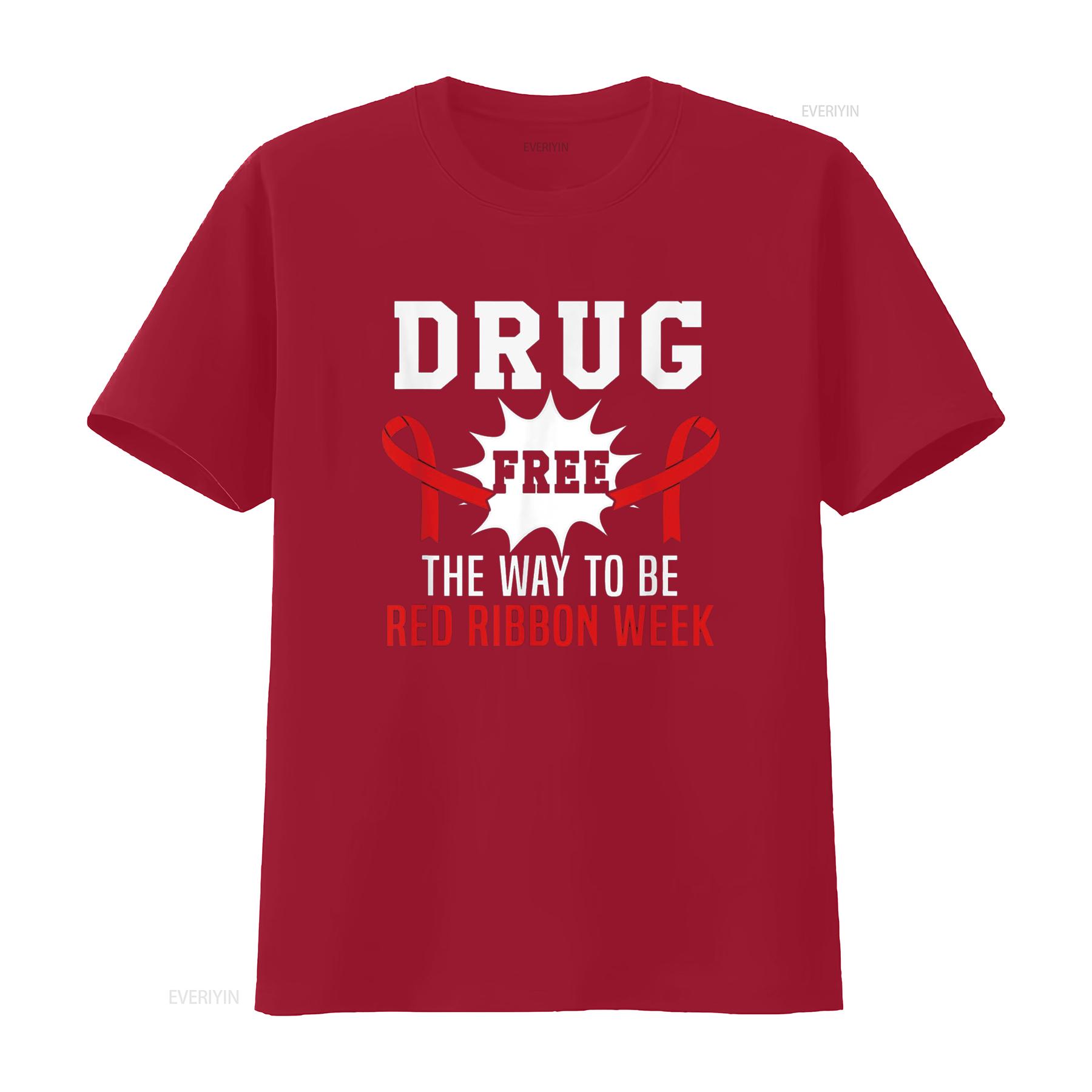 

Red Ribbon Drug Free The Way To Be Celebrate Awareness T Shirt vintage Washed Top For Everyday Wear Stylish Comfortable S
