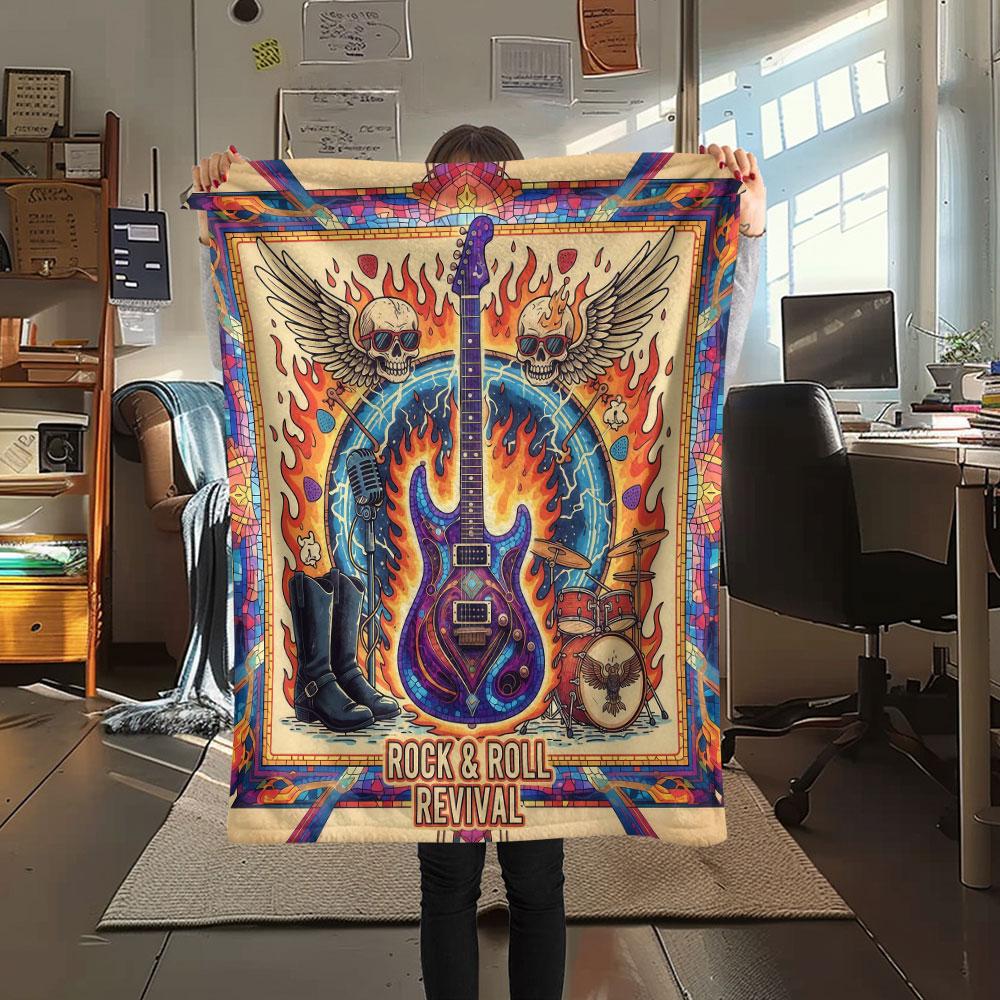 1Pc Vintageguitar Print Flannel Blanket, High quality Comfortable for All Seasons, Home Decor, Warmth and Comfort, Perfect for Christmas Gifts