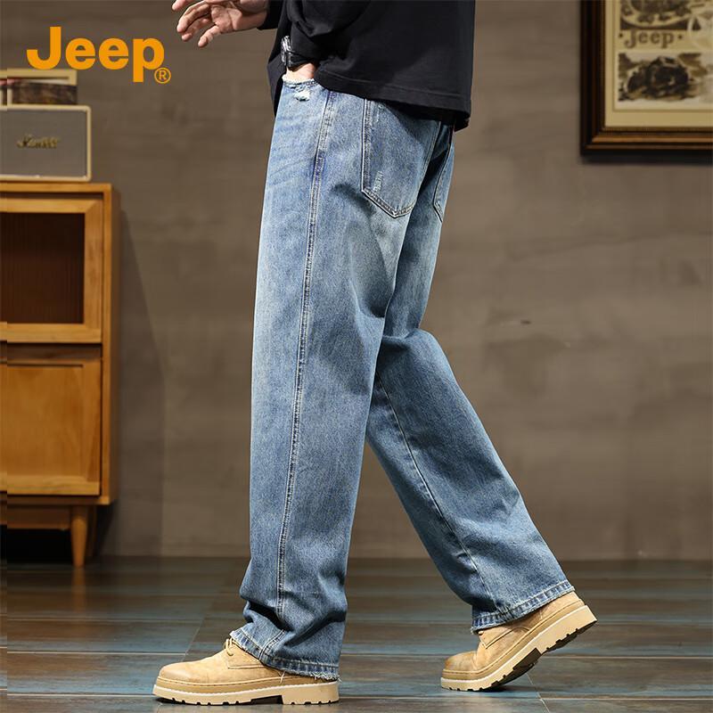 Jeep Men's American High Street Loose Fit Washed Straight Leg Jeans