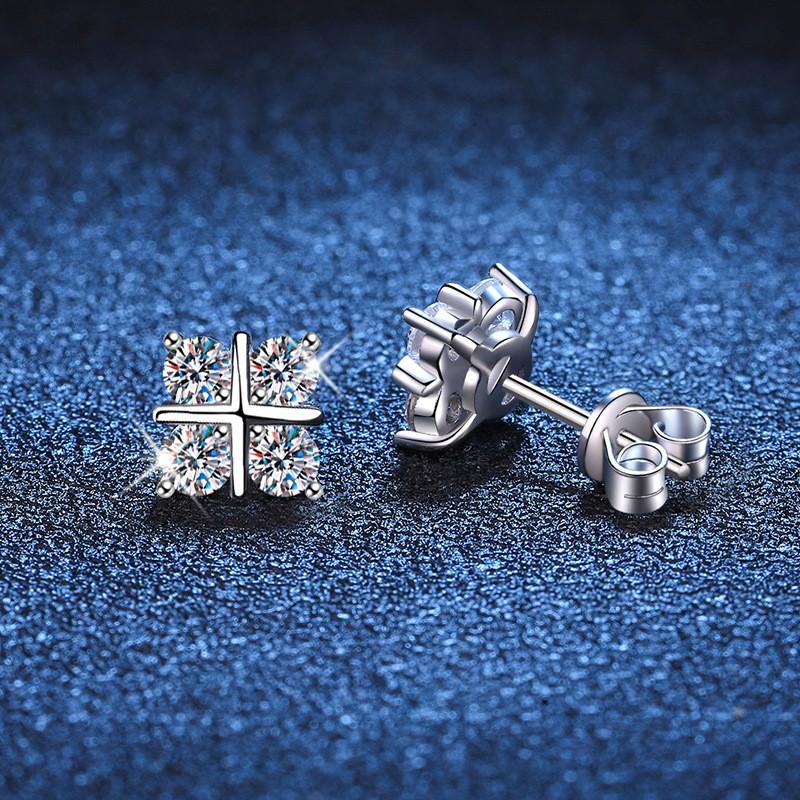 Sterling Moissanite Stud Earrings Cross Design Minimalist Elegant Jewelry Women Daily Wear 925 Sterling Silver