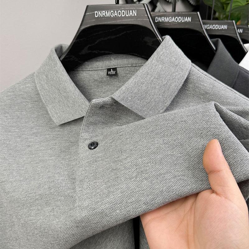 Men's Solid Color 100% Cotton Polo - Short-Sleeve, Summer Casual Lapel Top for Middle Age