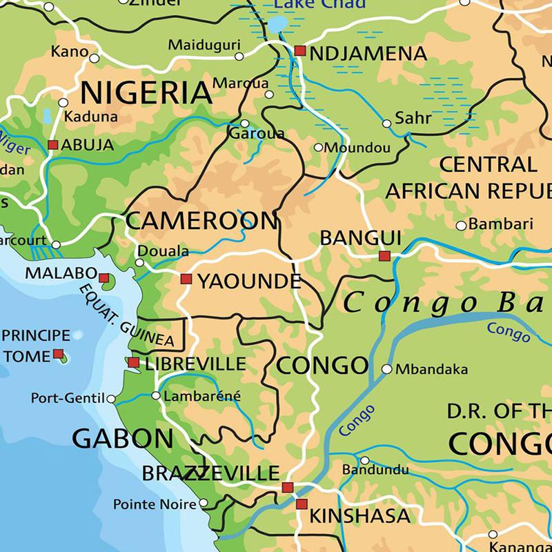 Francuskie Tło Mapy-Kontynent Afrykański-Mapa Topograficzna Kraju,Dekoracja Ścienna,Narzędzie Geograficzne,Narzędzia Turystyczne