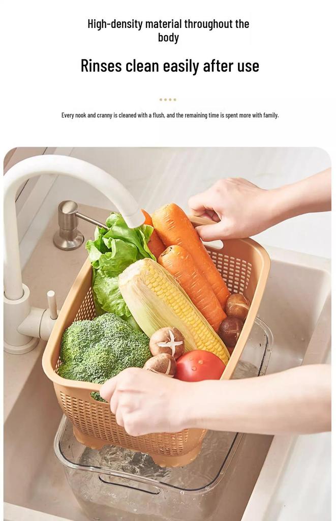 Multi-functional Double-layer Kitchen Sink Basket: Ideal for Washing Rice, Vegetables, and Fruits, or Serving Snacks.