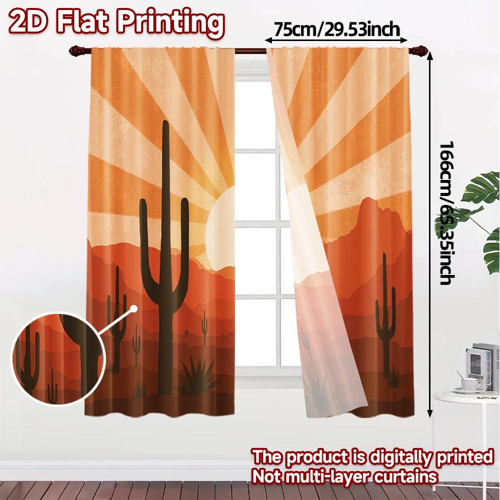 2pcs   2D FLAT PRINTING Curtains (Without Rod) DesertSunrise Popular Print Curtains Versatile Fabric Curtains Decorations For