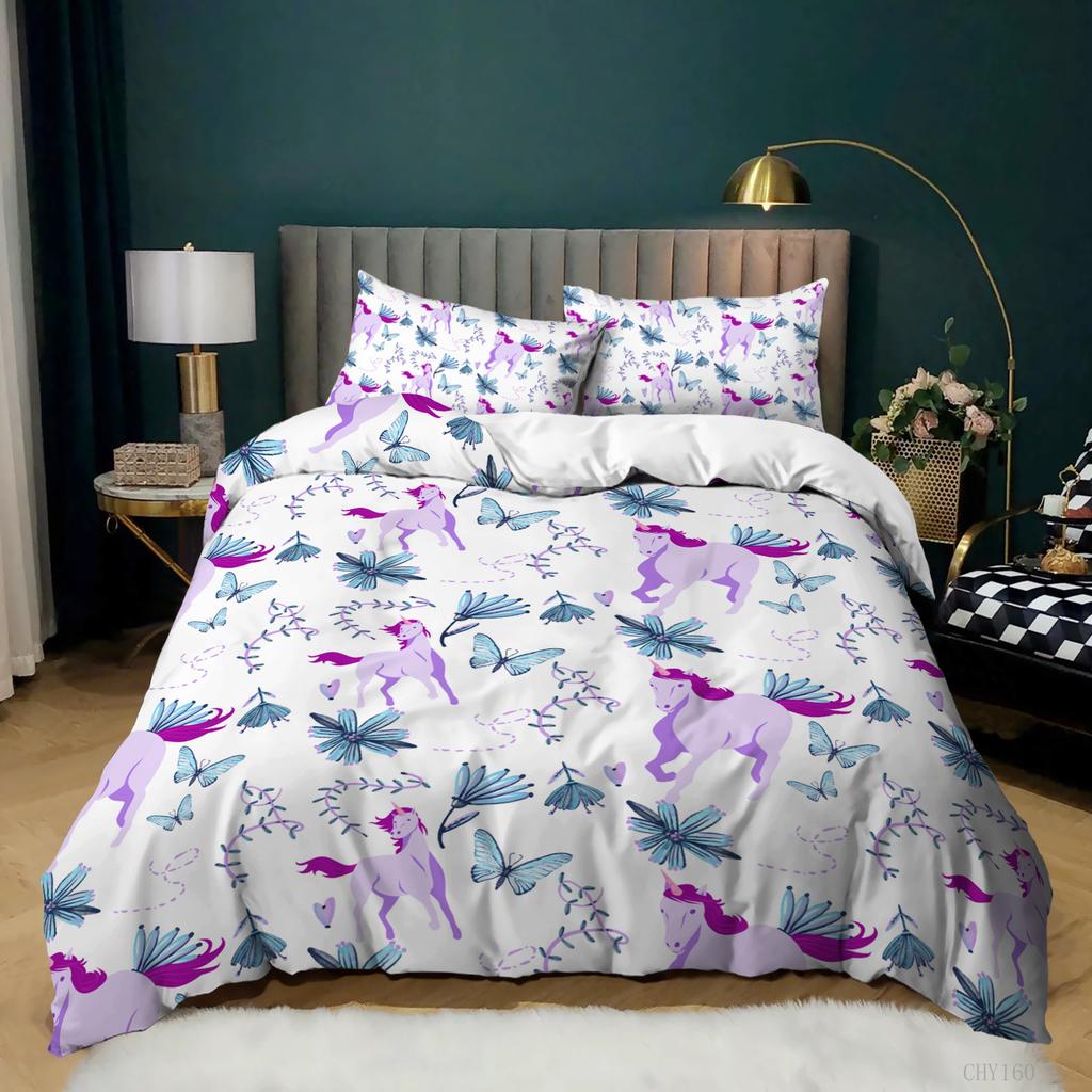 New Cartoon Small Fresh Printing Three-Piece Unicorn Kit Quilt Cover Bedding
