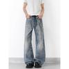 American Niche Design Sense D Printing Old Jeans Men's Vibe Loose Straight Slightly Wide Legs Mopping Trousers