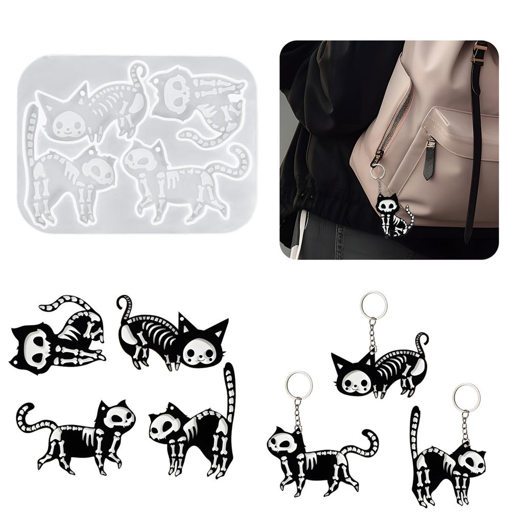 Skull Cats Silicone Mould for Resin Craft Halloween Keychain Pendant Jewelry Making StuFood Grade Material