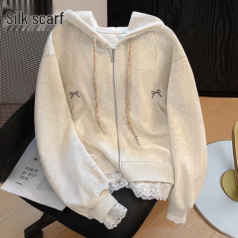 

Женская осенняя куртка на молнии с капюшоном и кружевной отделкой One Size