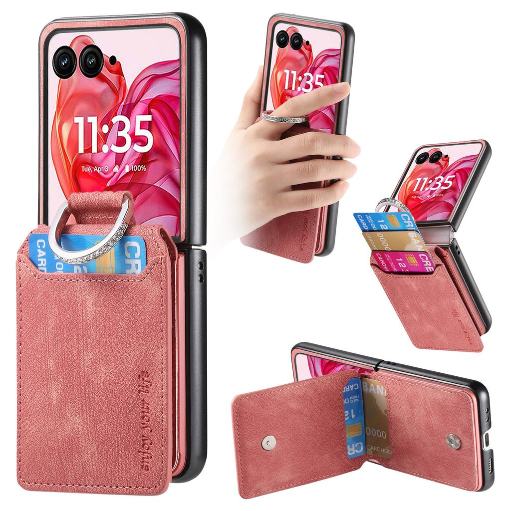 For Motorola Razr 50 Ultra 5G Case Card Holder Kickstand Retro Texture Leather Back Cover