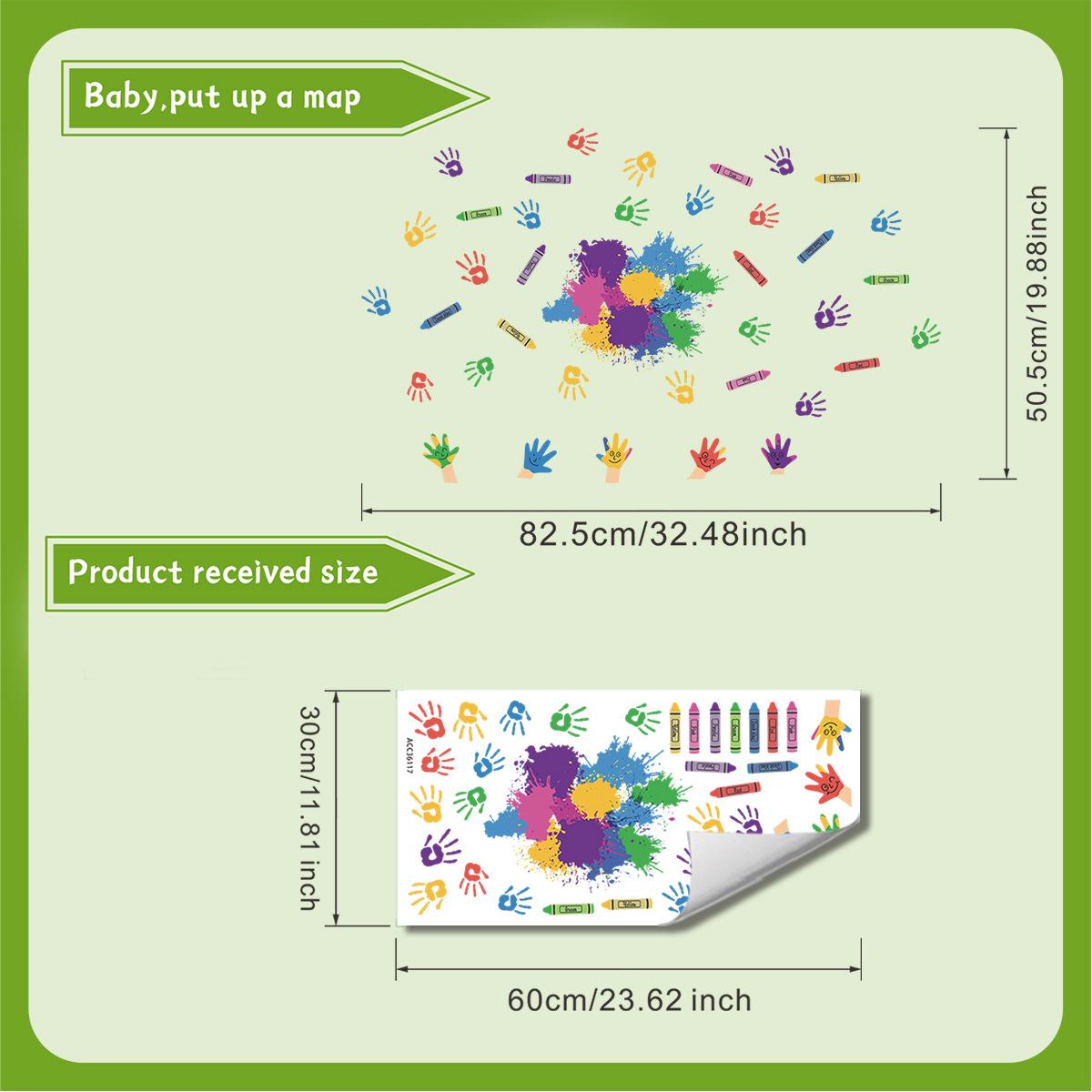 

Cartoon Handprint Pencil Kindergarten Wall Sticker Kids Room Wall Decoration Self-Adhesive Home Decor 30x60cm різнокольоровий