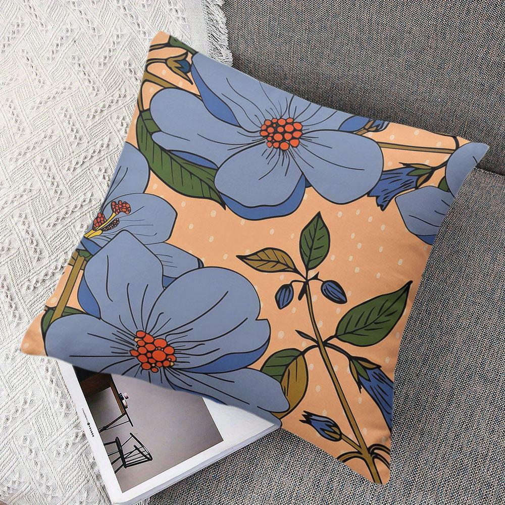 Blue Flower Polka Dot Pattern Square Jacquard Pillow Cover for Sofa Office Waist Cushion Cover Home Decorative Pillowcase