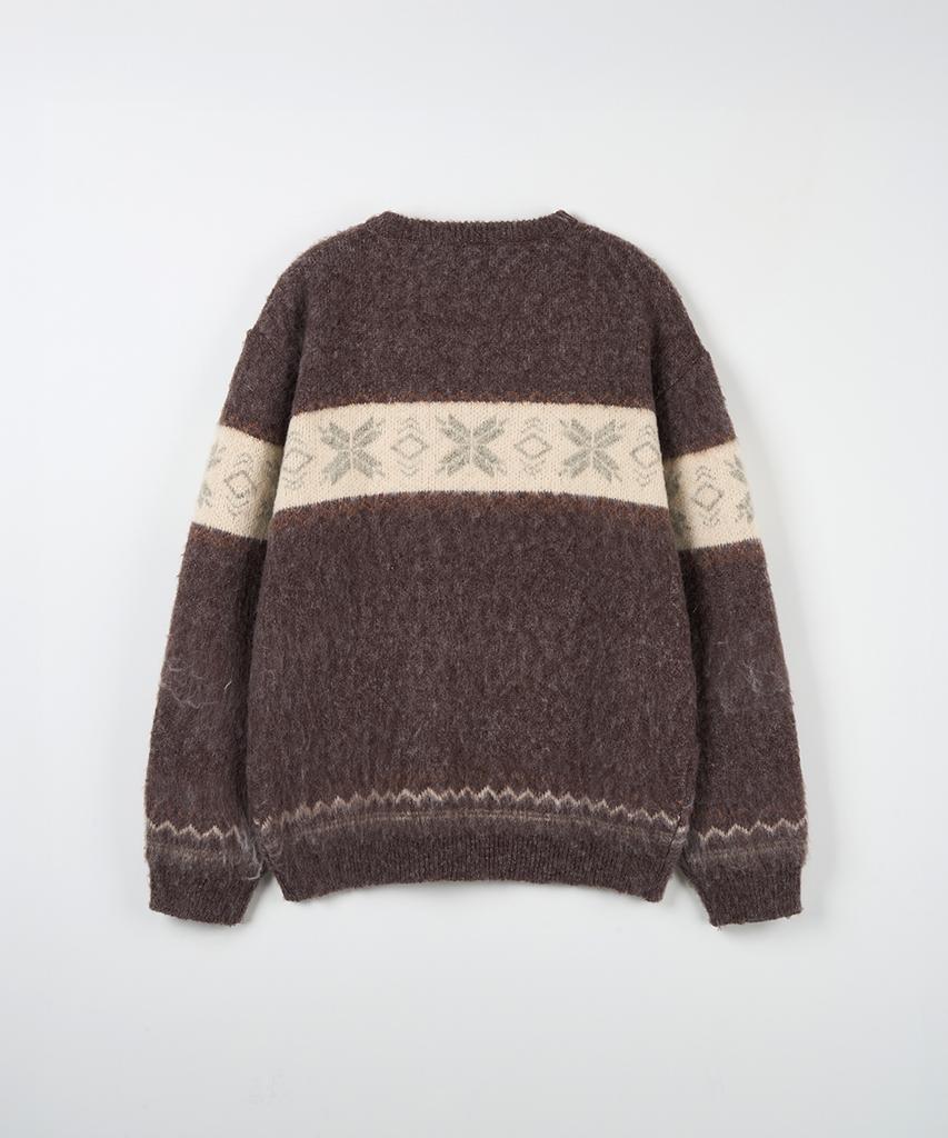 NODU Snow Nordic Snowflake Round Knit [Brown]