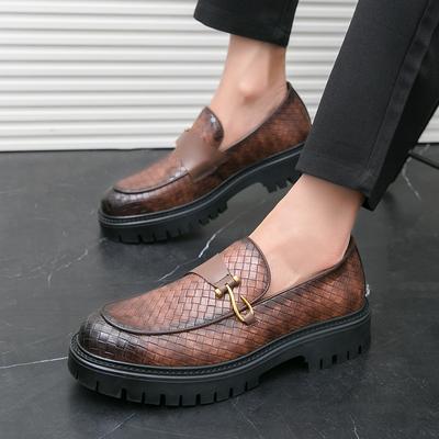 Business British Style Men Casual Leather Shoes Fashion Loafers Stylish Thick Soled Slip-on Male New Wedding Dress Leather Shoes
